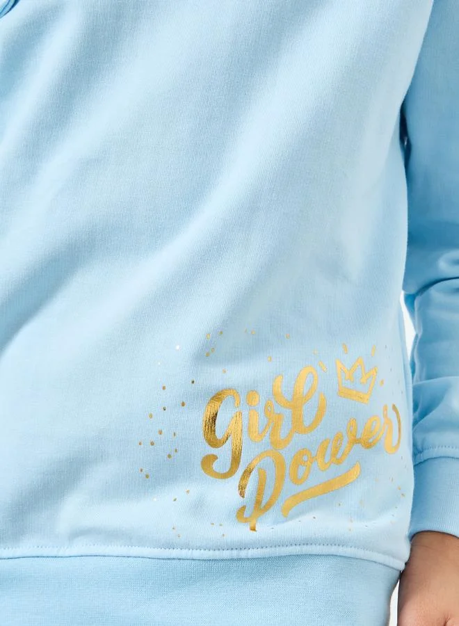 Styli Girls Bow Detail Printed Sweatshirt